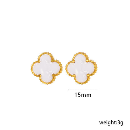 High-Quality Titanium Steel Clover Earrings, 18K Gold, Fashion Designer Version