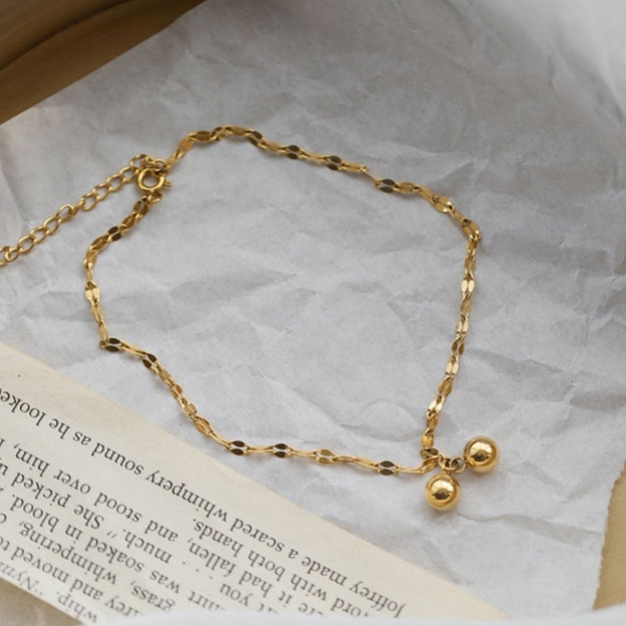 Two small ball titanium steel gold-plated anklets