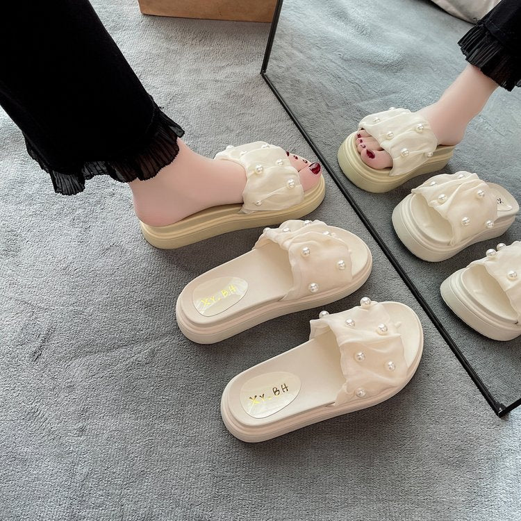 Pearl rhinestone platform slippers