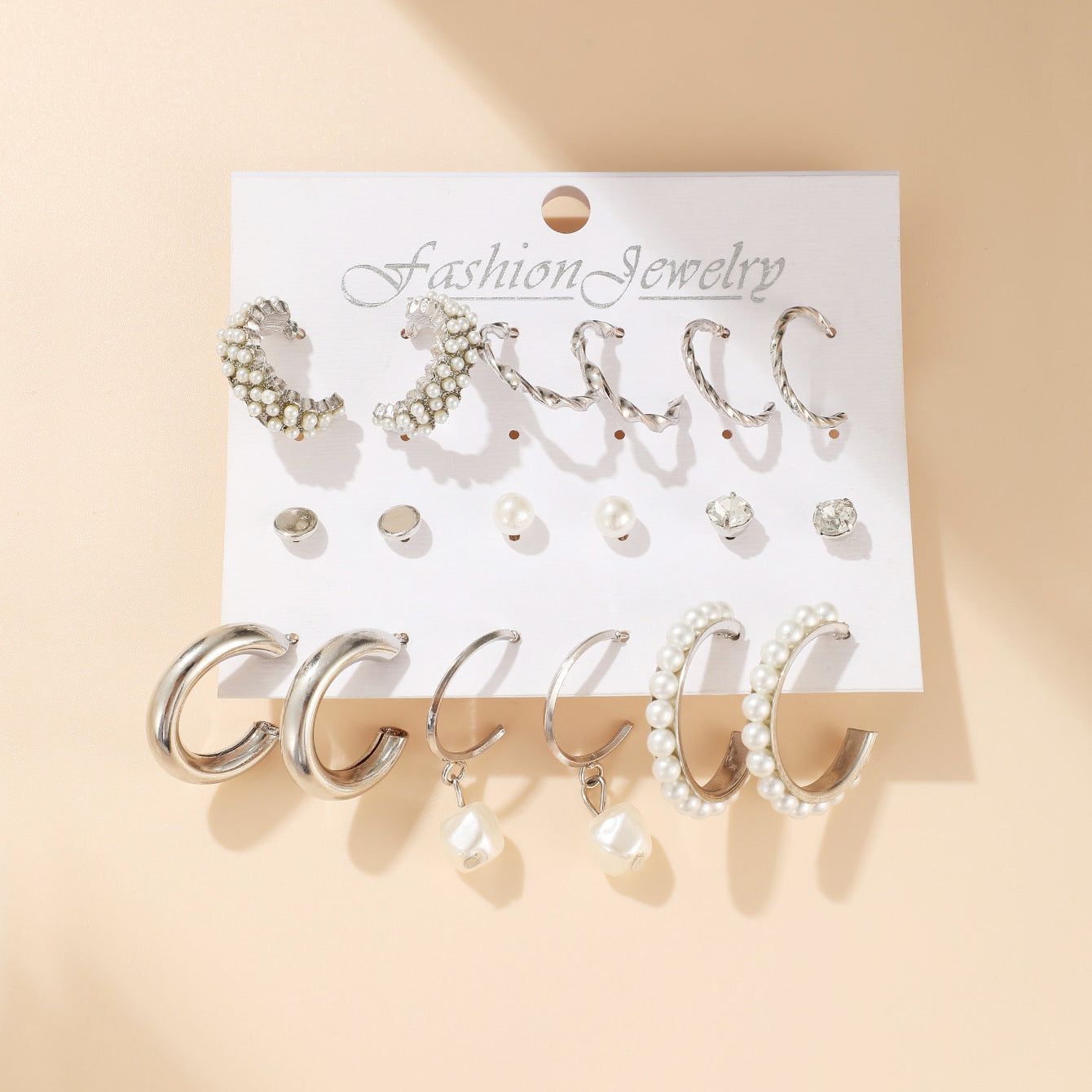 New Retro Pearl Women's Earrings 9-piece Set