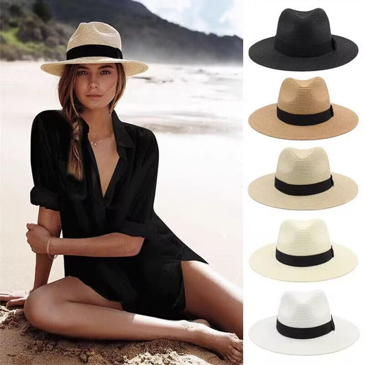 Unisex Summer Sun Protection Straw Wide Brim Beach Hat Panama