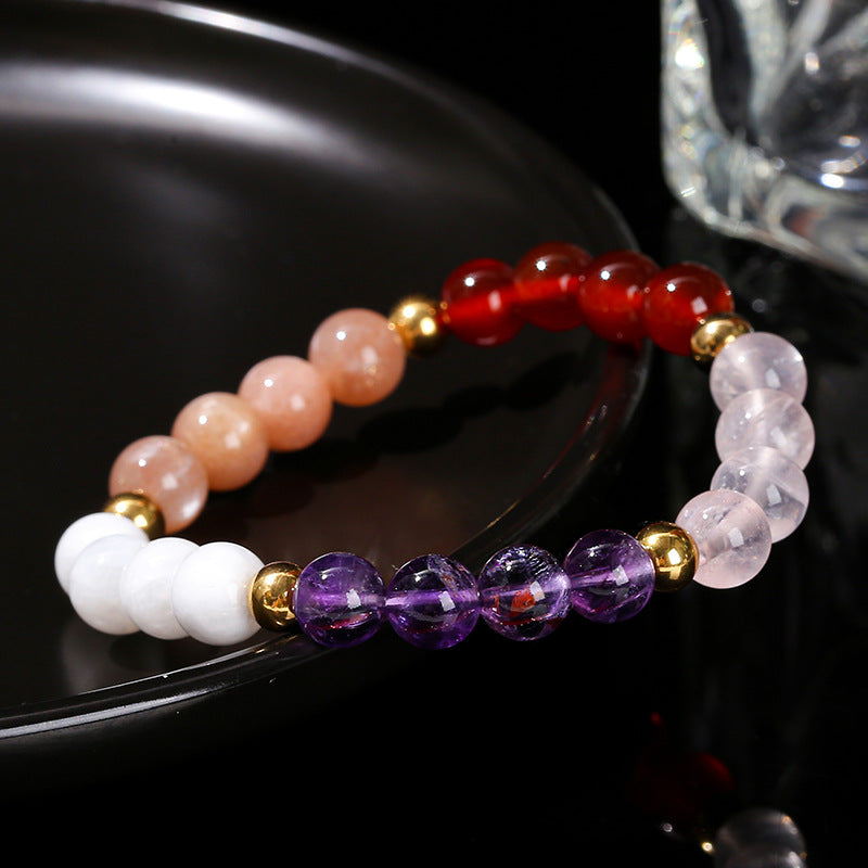 Crystal sunstone agate five-color mixed bracelet