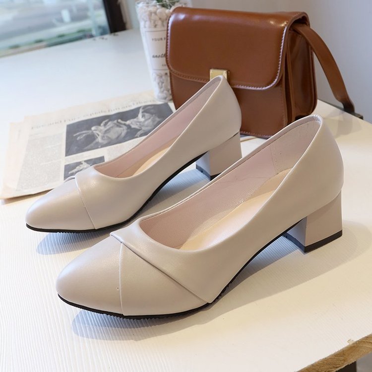 Coarse heel fashion shoes women pu leather