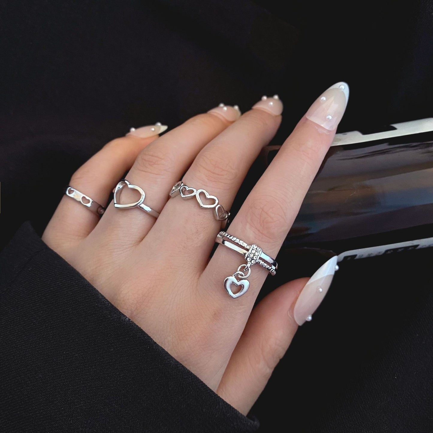 Women's hollow heart ring 4 piece set