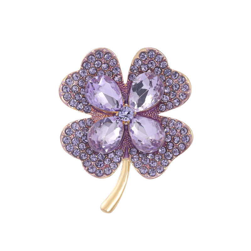 Four Leaf Clover Brooch Crystal Glass