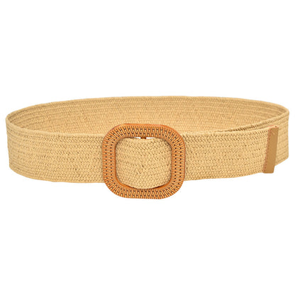 Woven Wooden Buckle Women's Waist Seal