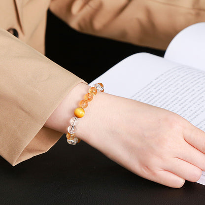 Natural citrine and white crystal and yellow tiger's eye bracelet.