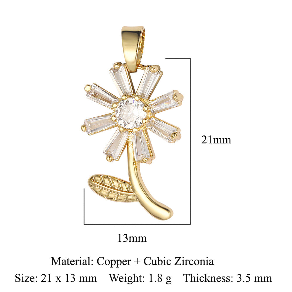 Heart-shaped colored zirconium copper micro-inlaid necklace pendant