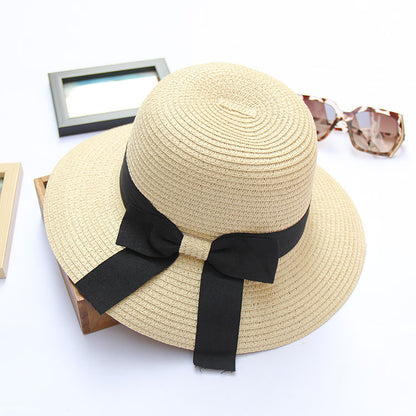 Influencer Style Straw Hat Women UV Beach Versatile Foldable Sun Outdoor Sand Bow