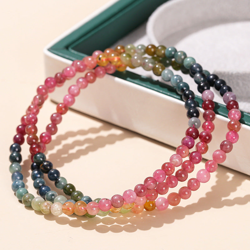 4Mm natural color tourmaline essence three-circle bracelet