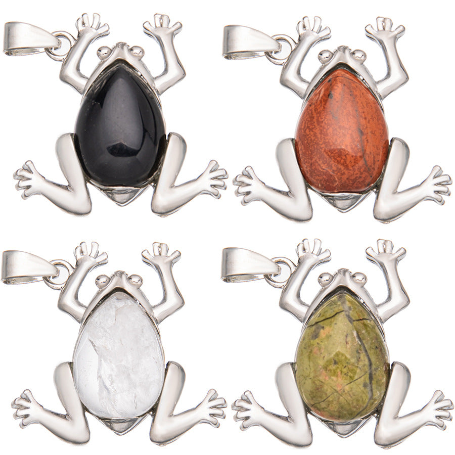 Crystal Gem Alloy Frog Pendant Necklace