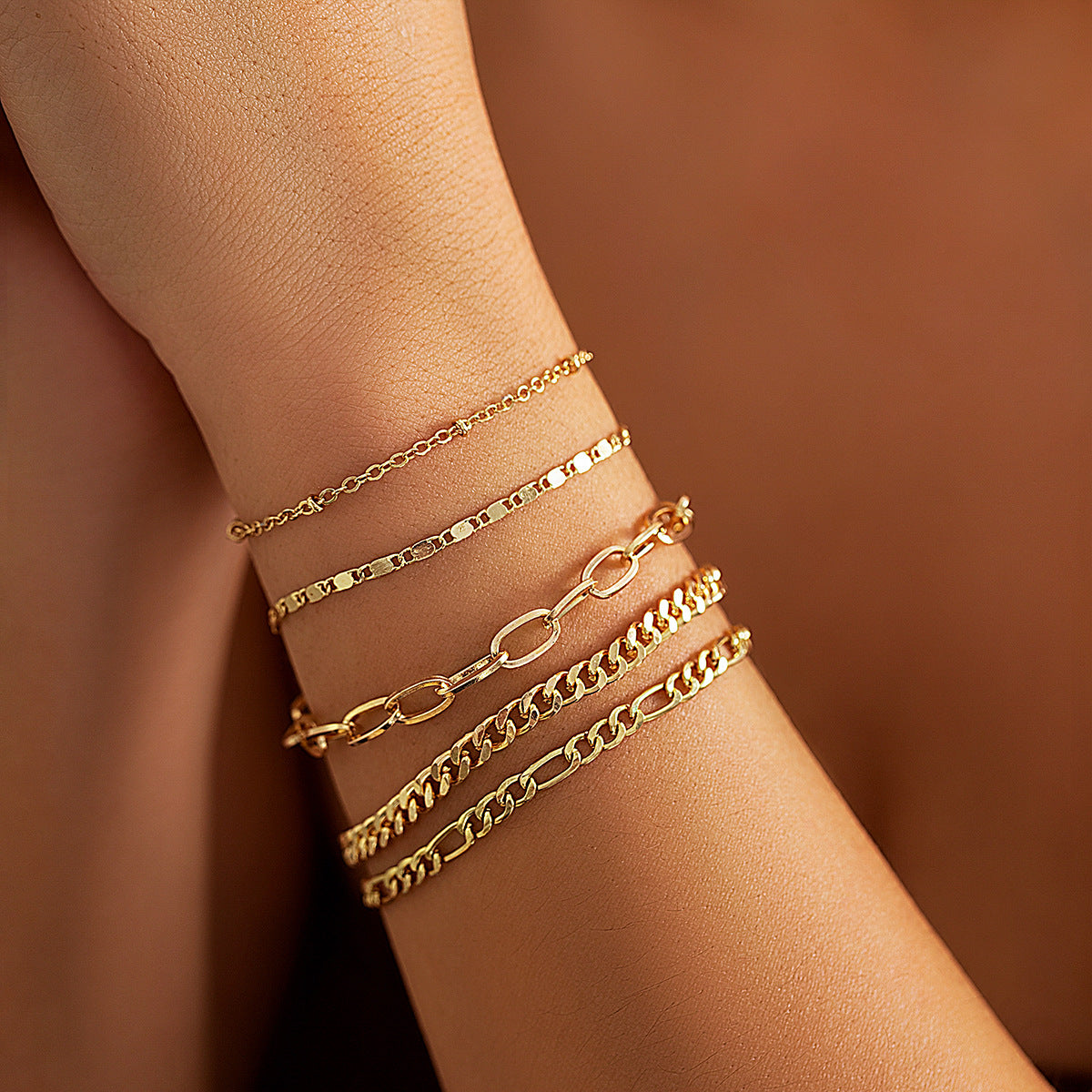 Hip hop stacked gold bracelets