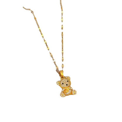 3D Bear Charm Necklace Women Exquisite INS Popular Clavicle Chain