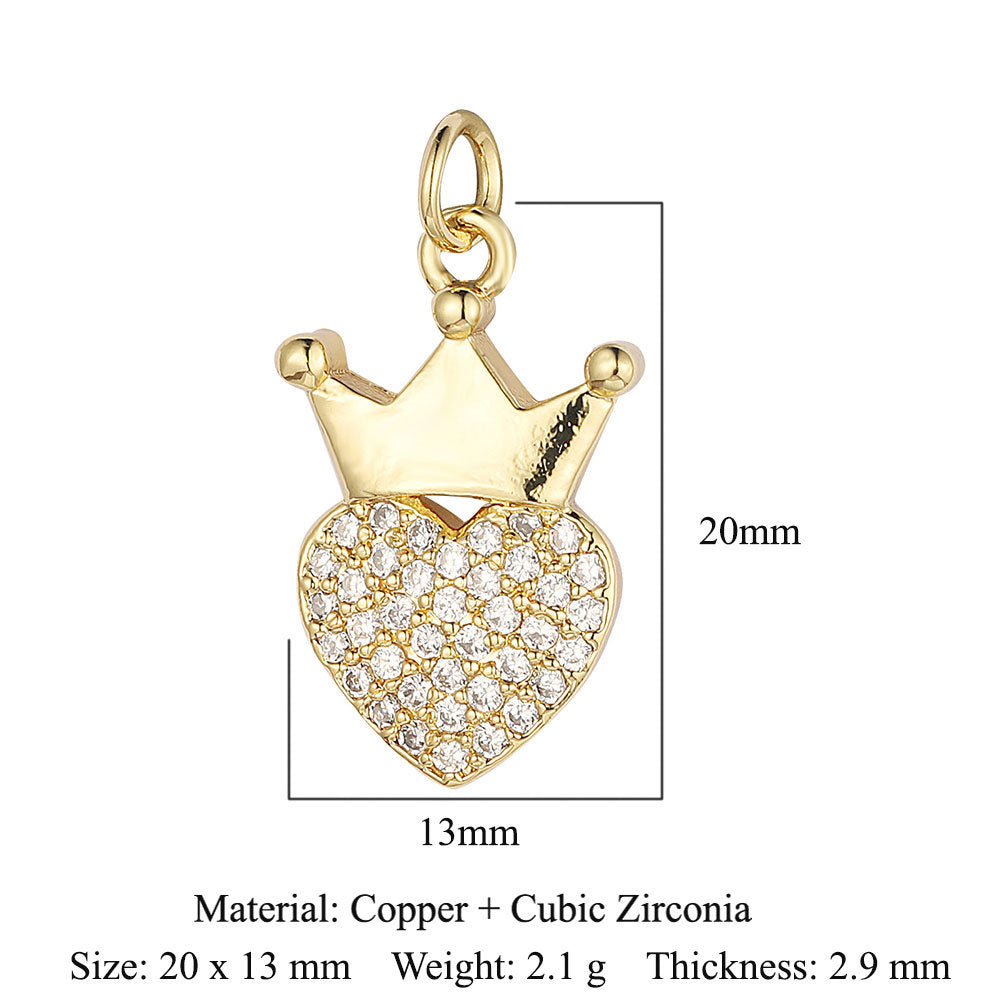 Crown peach heart colorful love copper zircon pendant