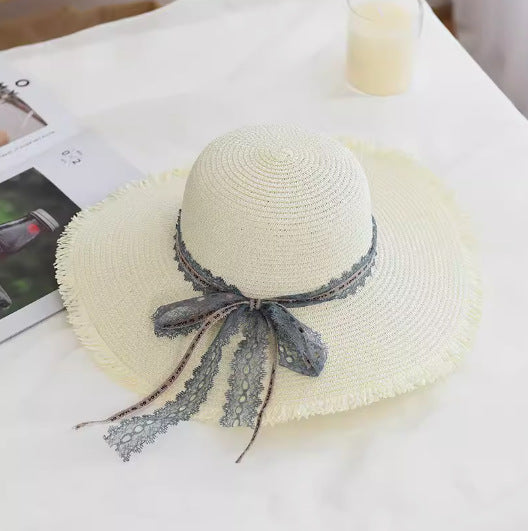 Sombrero de sol con flecos de malla para mujer, sombrero de paja de verano para la familia, protección solar 