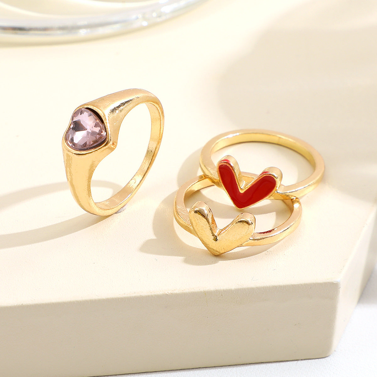 Heart open ring 3-piece set