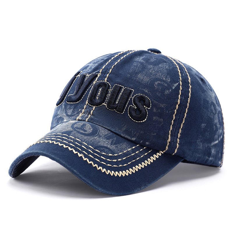 Washed Denim Letter Embroidered Sun Protection Baseball Cap