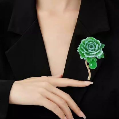 Chinese wind green peony brooch