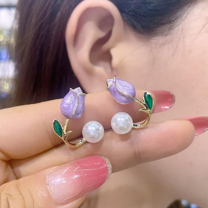 Pendientes de perlas con forma de tulipán