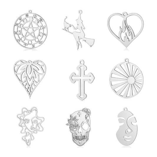 5 pcs/bag witch titanium steel pendant peach heart cross