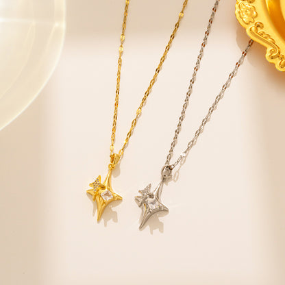 Star Cross Pendant Necklace, Minimalist Hip-Hop Style for Men