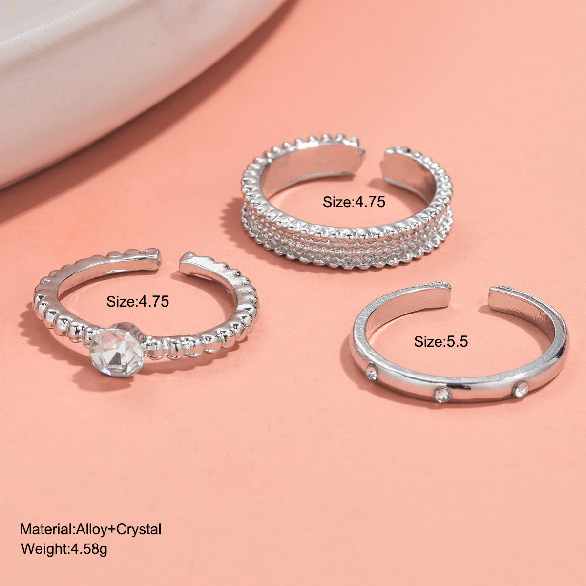 Personalized plain ring zircon open ring 3-piece set