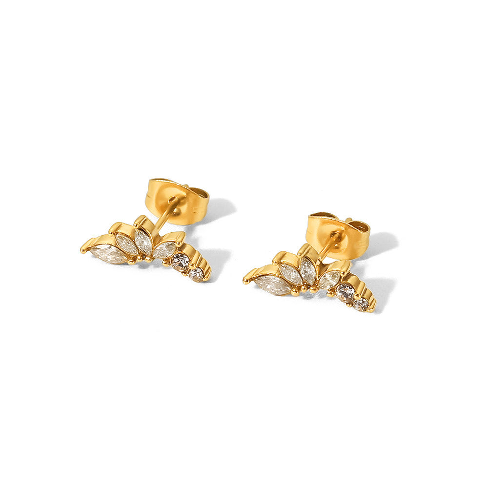 18K Gold Flower Zircon Earrings