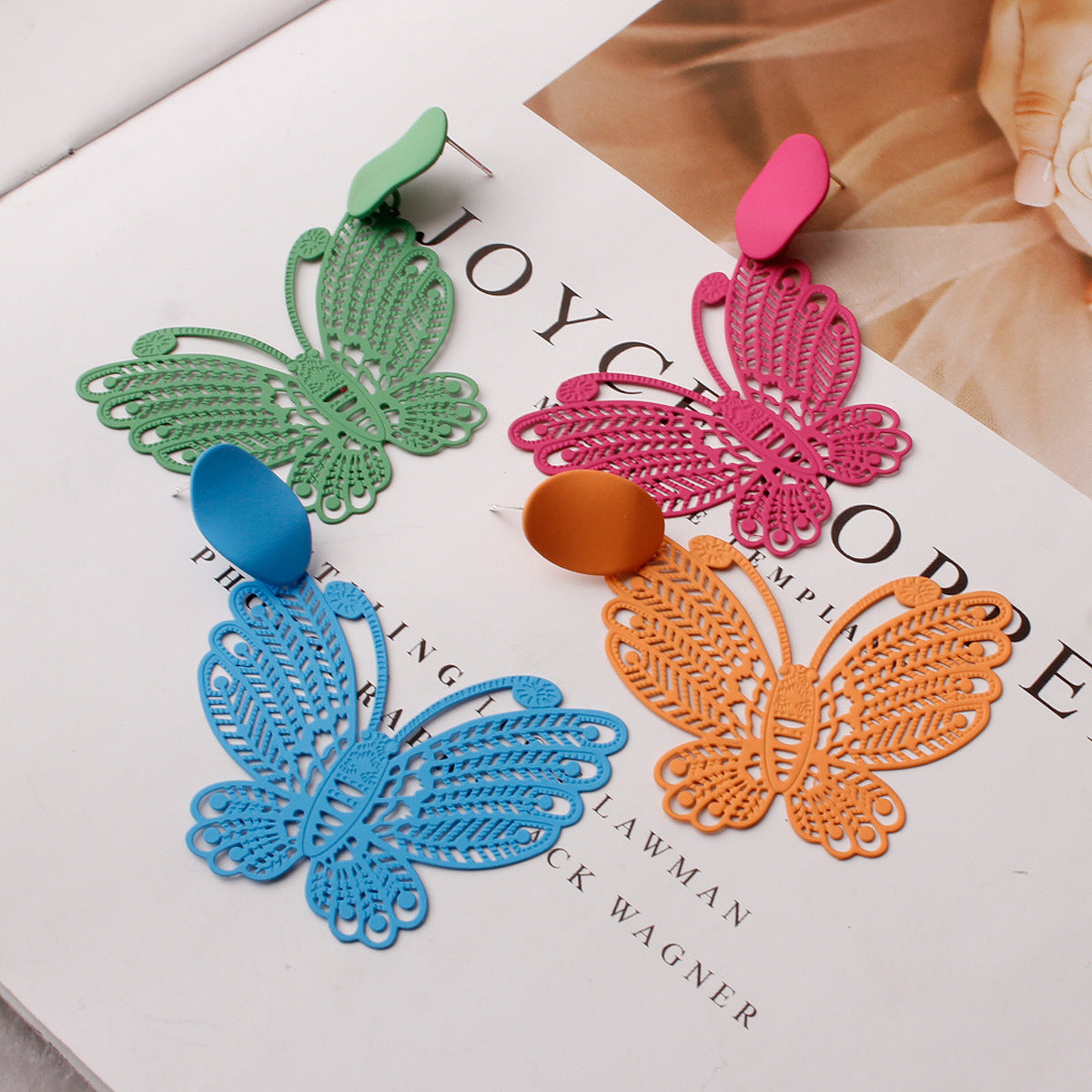 Hollow metal spray paint butterfly earrings