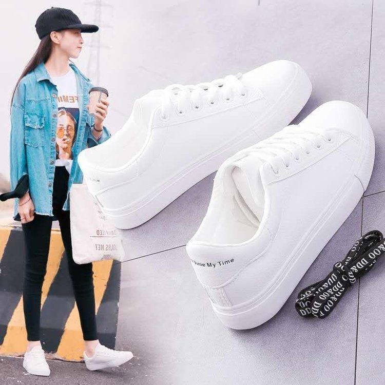 Little white shoes round head lace-up women's shoes