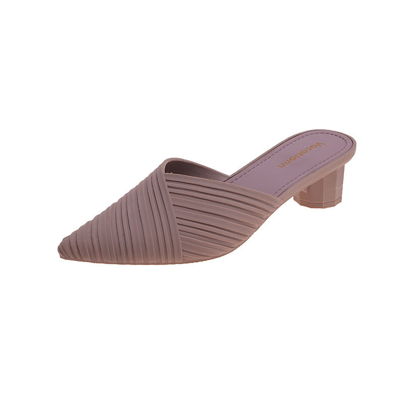 pointed thick heel single shoes women