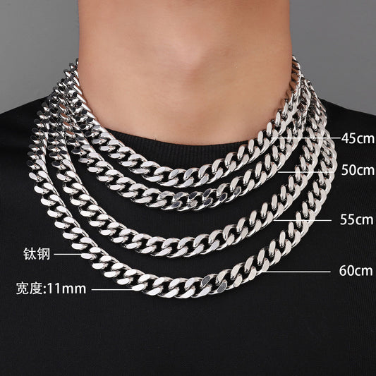 11Mm Titanium Steel Four-Sided Grinding Necklace Hip Hop Cuban Chain