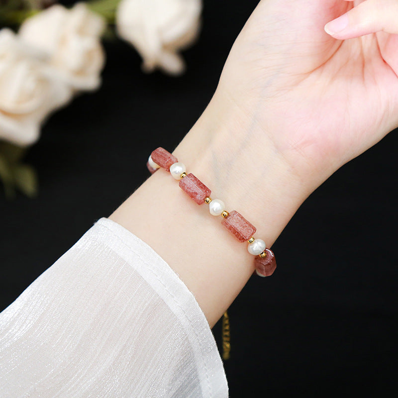 Natural Baroque Pearl Powder Round Tube Bracelet