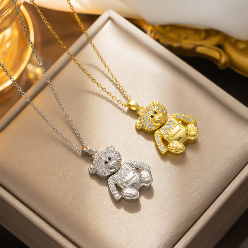 Luxurious Full-Diamond Heavywork Little Bear Necklace