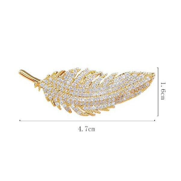 Temperament full diamond feather brooch