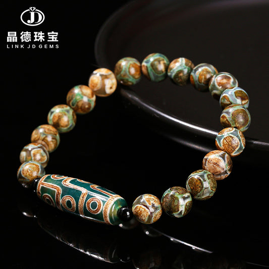 Green nine-eyed dzi bead bucket bead bracelet