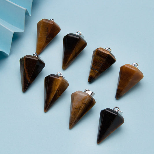 Natural stone crystal triangle column tiger eye pendant