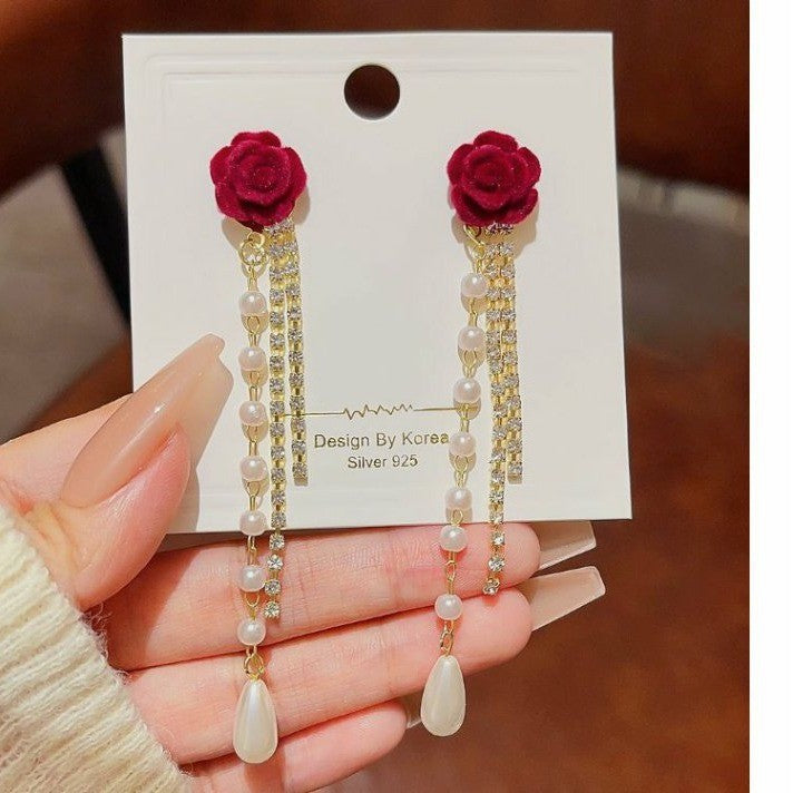 Camellia pearl fringed earrings