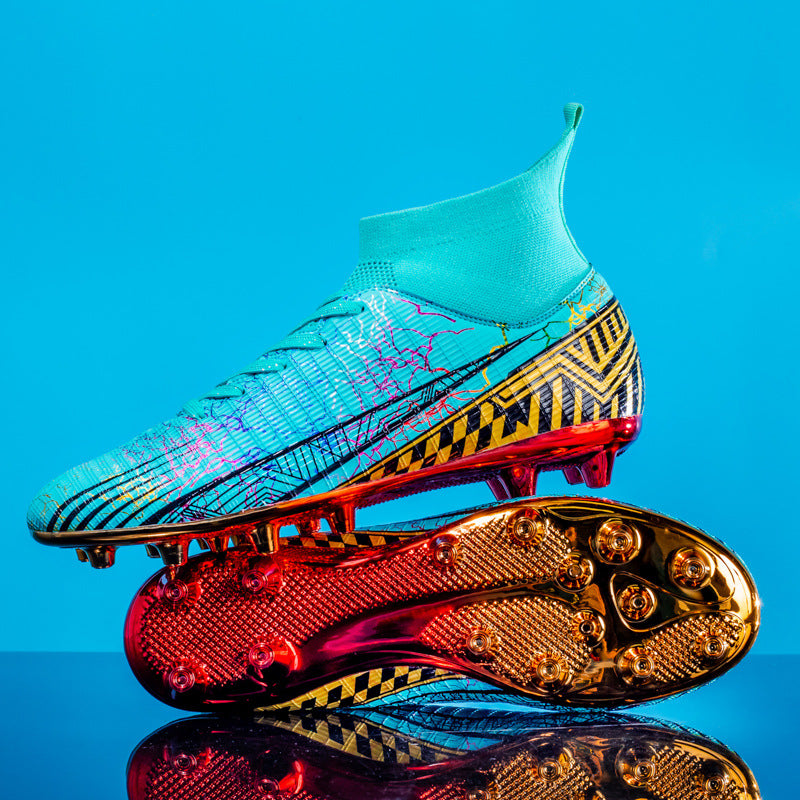 Cross-Border Large-Size Gold-Plated High-Top Soccer Shoes