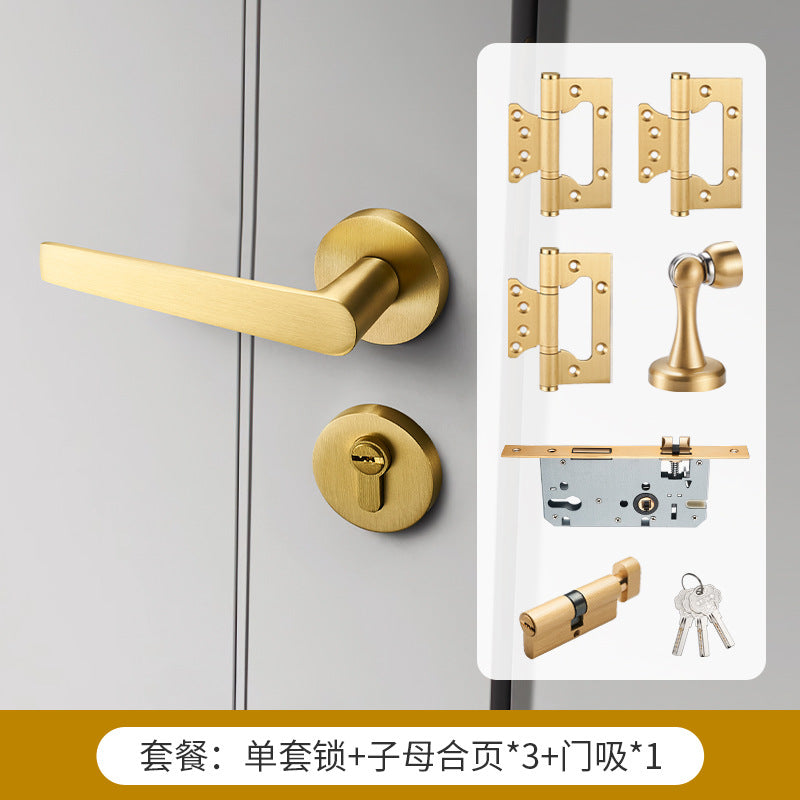 Door handle gold brass door lock