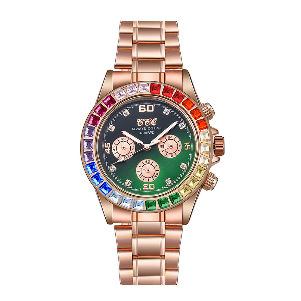 Reloj de hombre con diamantes de imitación multicolor estilo hip hop 