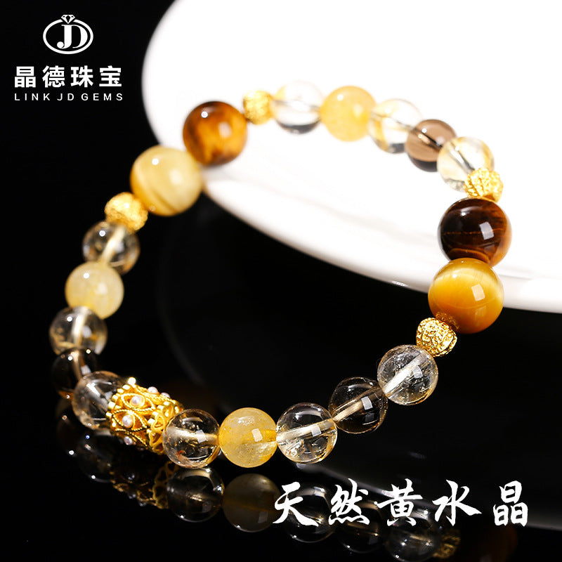 Natural yellow tiger's eye stone citrine mixed bracelet.