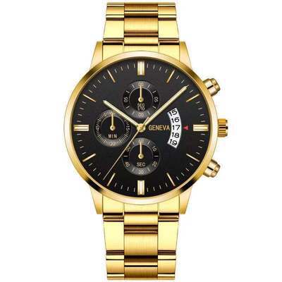 Wish new steel band men's three-eye calendar watch