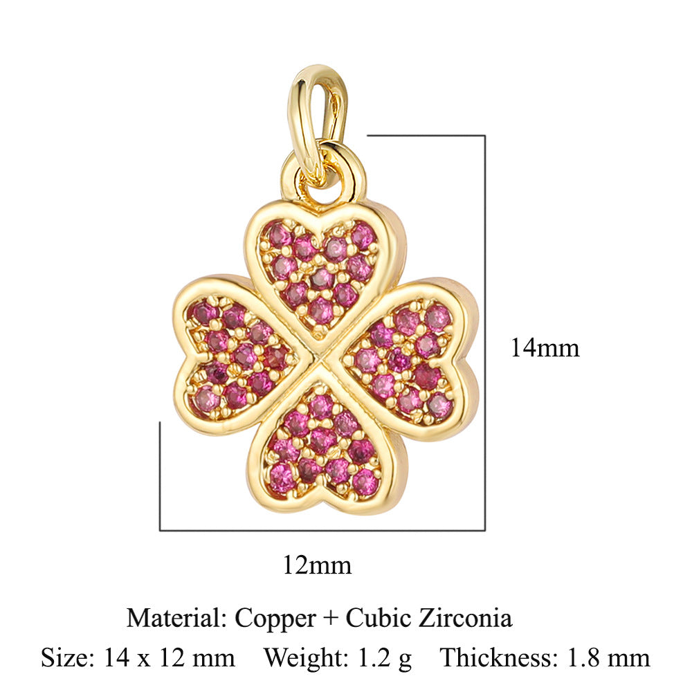 Copper inlaid zircon DIY four-leaf clover pendant.