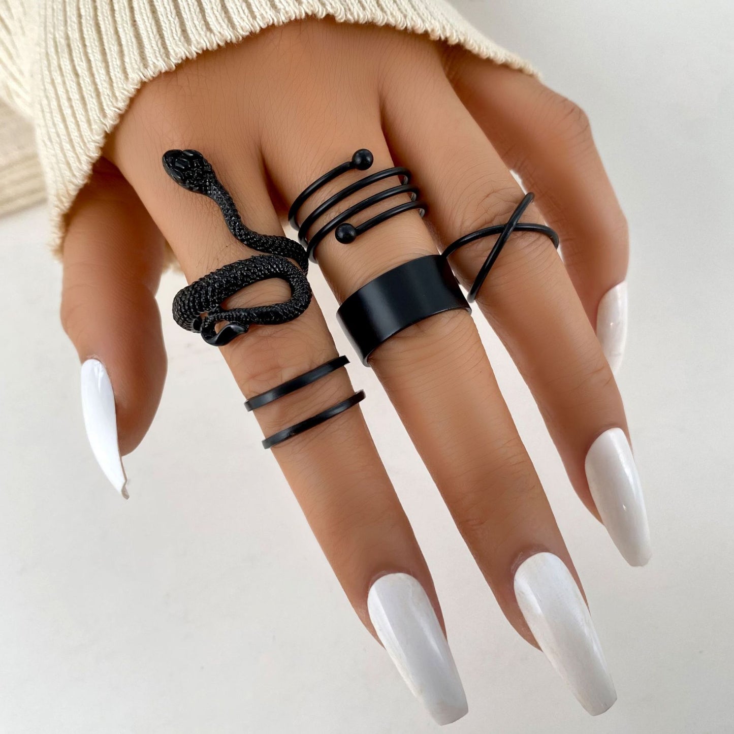 Black Knuckle Ring Set 5 Piece Set