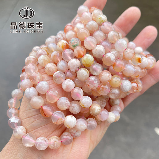 Natural ice-through cherry blossom agate bracelet