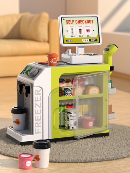 Children's Pretend Play Toy: Mini Supermarket Shopping Counter with Simulation Coffee Machine Sales Counter Simulation Toy