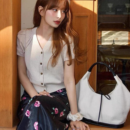 Bolso tote de lona con costuras retro de nicho coreano 