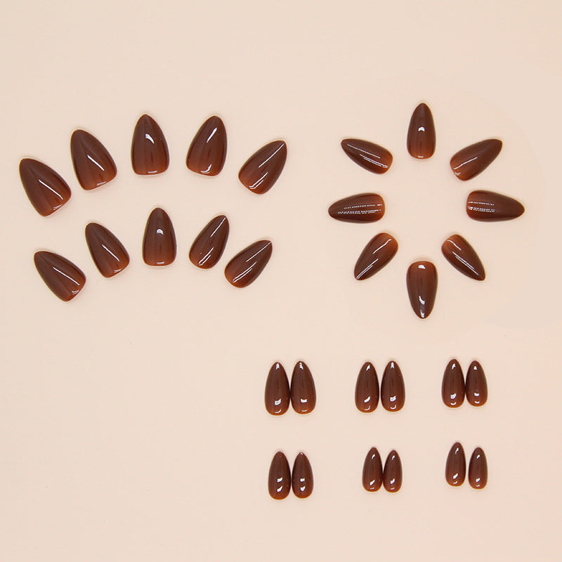 Western Style Red-Brown Almond Detachable Fake Nails