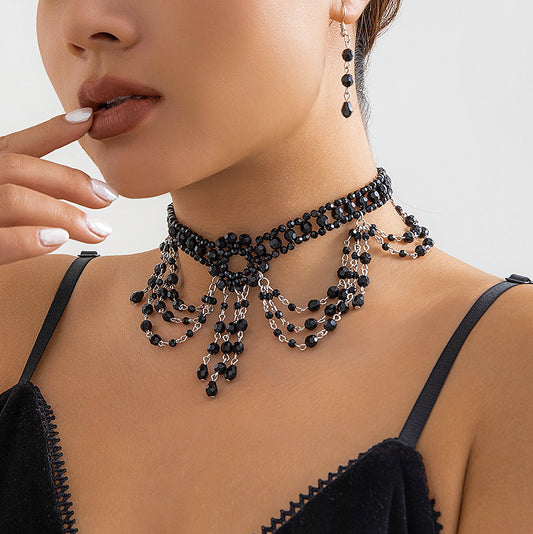 Woven crystal choker set necklace