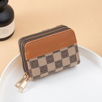 Ladies splicing color scheme double zipper wallet